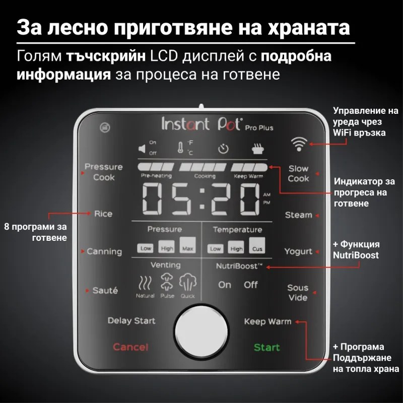 Instant Pot Pro Plus 112020101, 1200W, 5,7 l, 10 προγράμματα, έλεγχος WiFi, Ανοξείδωτο, Μαύρο