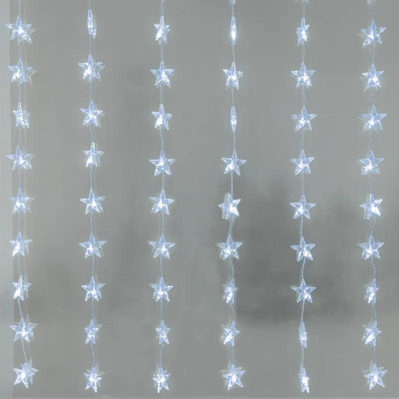 Κουρτίνα Αστέρια 48 LED Λαμπάκια 6,5cm Ψυχρό Λευκό Αντάπτορας  &amp; 8 Προγράμματα IP44 120cm 5m  Πράσινο Καλώδιο ACA X0848222