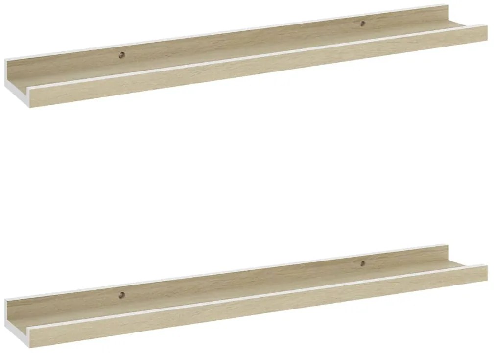 vidaXL Ράφια Τοίχου 2 τεμ. Λευκό και Sonoma Δρυς 60 x 9 x 3 εκ.