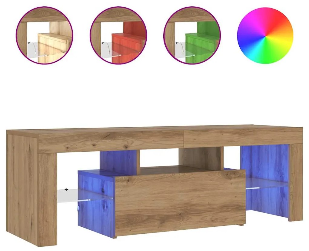 vidaXL Έπιπλο Τηλεόρασης με LED Αρτισιανή Δρυς 120x36,5x40εκ Επεξ.Ξύλο
