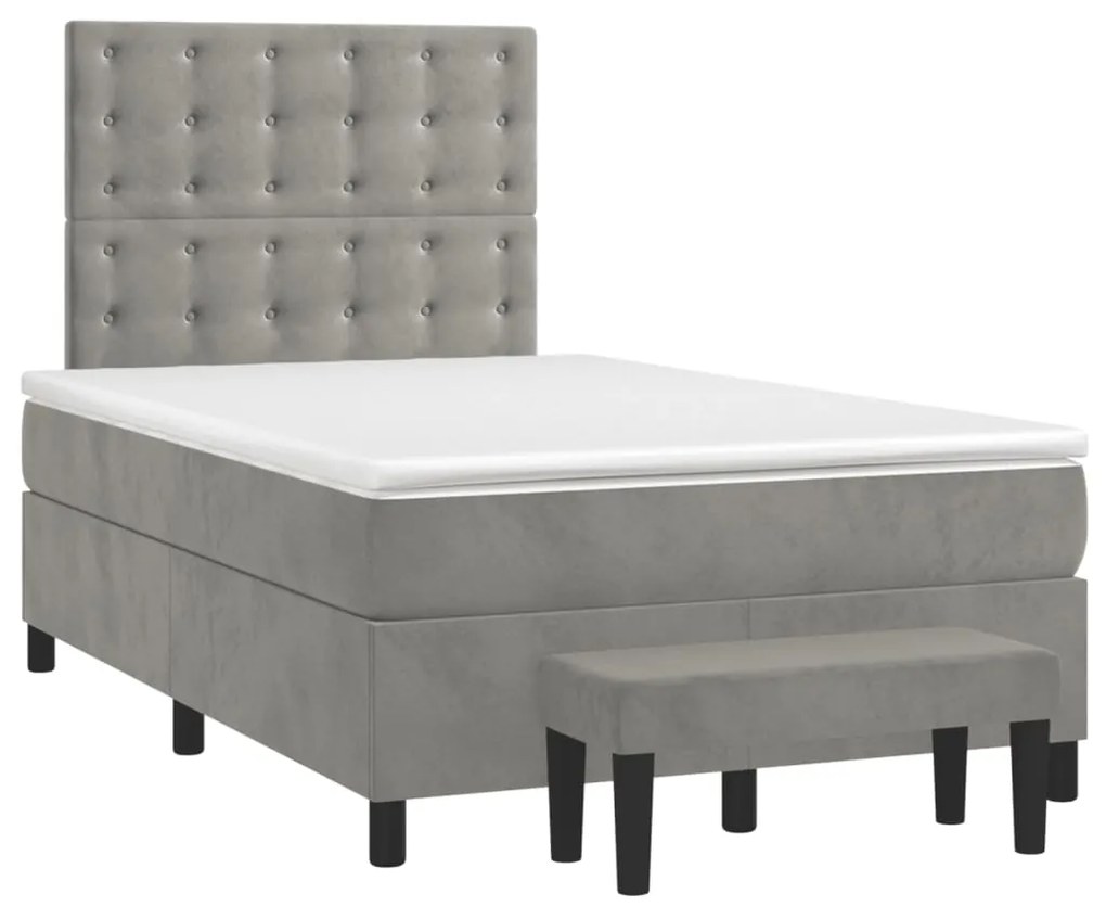 vidaXL Κρεβάτι Boxspring με Στρώμα Ανοιχτό Γκρι 120x200 εκ. Βελούδινο