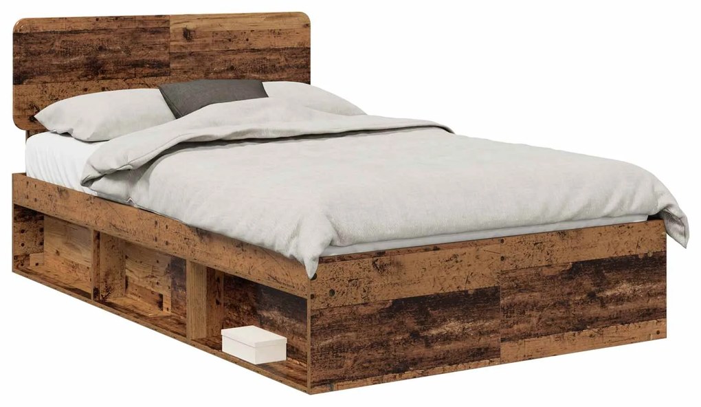 vidaXL Σκελετός Κρεβατιού Παλιό ξύλο 135 x 190 cm Στερεά ξυλεία πεύκου