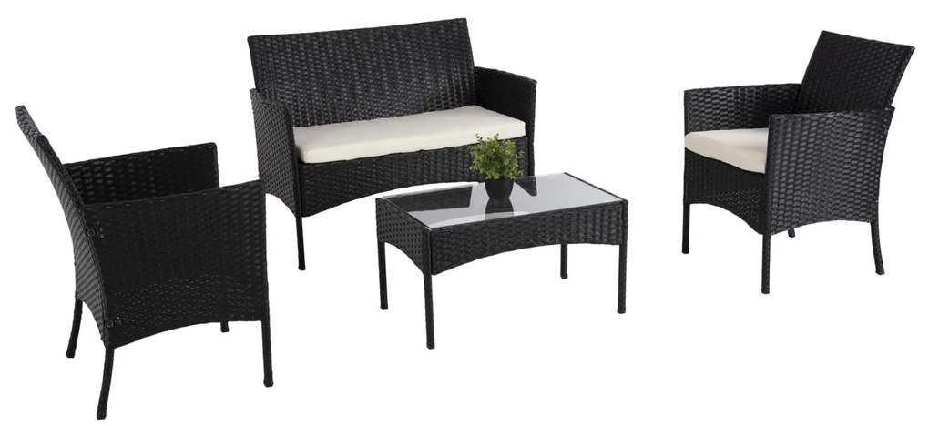 Σετ Κήπου Σαλόνι STASIA 4 τεμ Συνθετικό Rattan Μαύρο με Μπέζ Μαξιλάρια