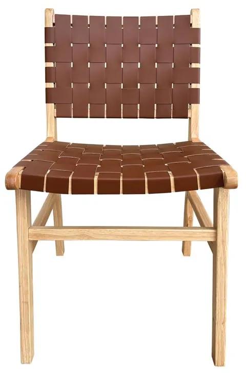 DUNE Καρέκλα Τραπεζαρίας, Ξύλο Απόχρωση Φυσικό, Κάθισμα-Πλάτη Ιμάντες Pu Καφέ -  50x59x85cm