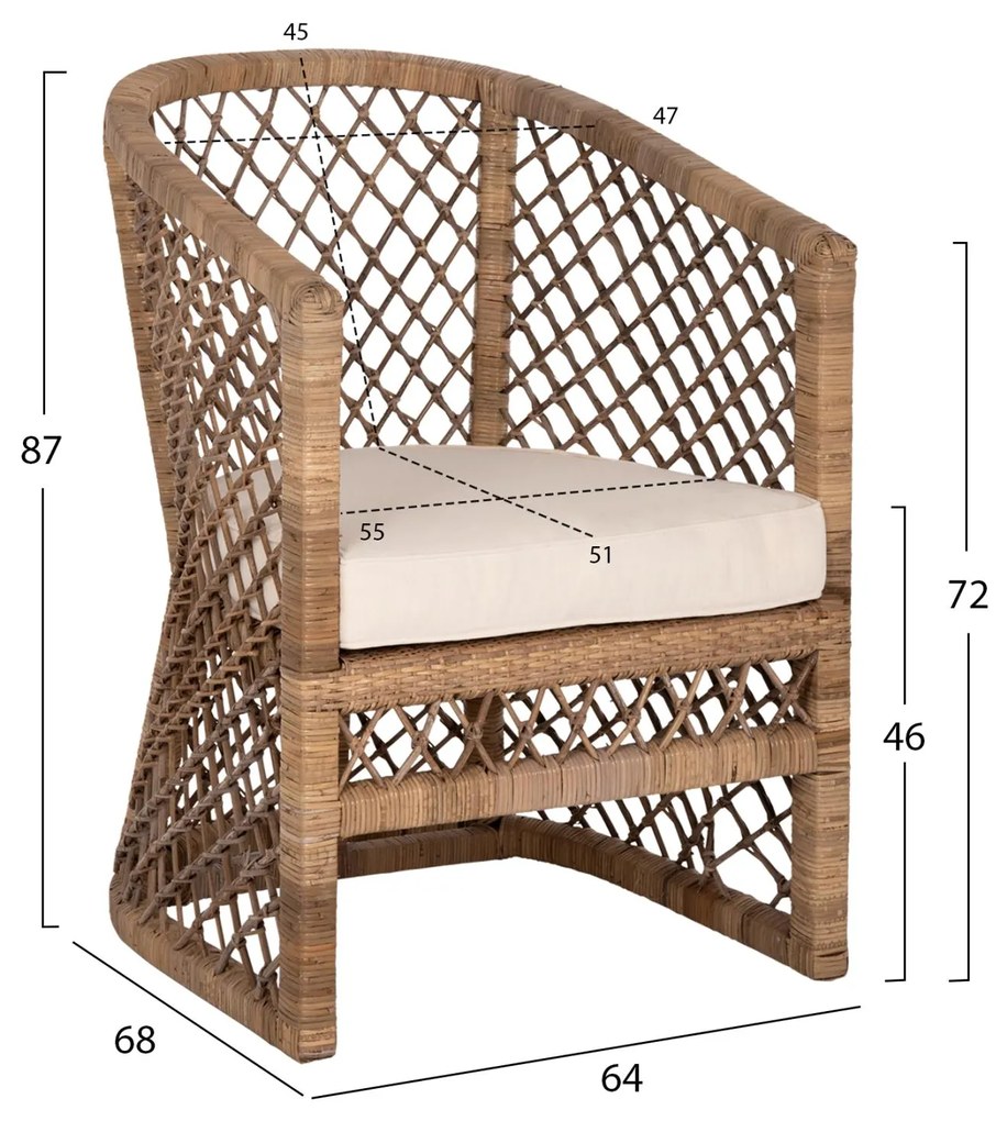 ΠΟΛΥΘΡΟΝΑ MPIKO  RATTAN ΦΥΣΙΚΟ-ΜΑΞΙΛΑΡΙ ΕΚΡΟΥ 64x68x87Υ εκ.