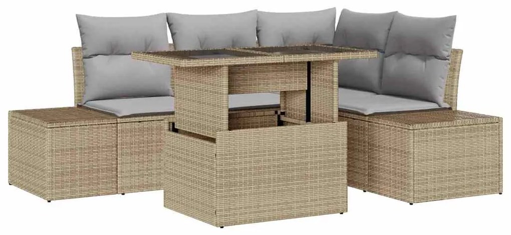 vidaXL Σετ Καναπέ Κήπου με μαξιλάρι 5 pcs Μπεζ συνθετικό ρατάν