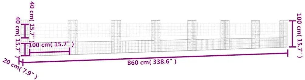 vidaXL Συρματοκιβώτια Στύλοι σε U Σχήμα 8 τεμ. 860x20x100 εκ Σιδερένια