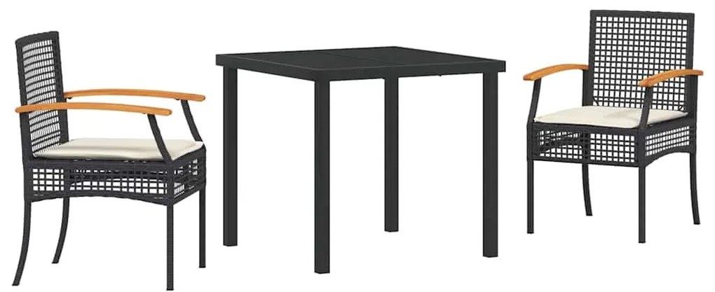 vidaXL Σέτ φαγητού για κήπο 3 pcs Μαύρο συνθετικό ρατάν