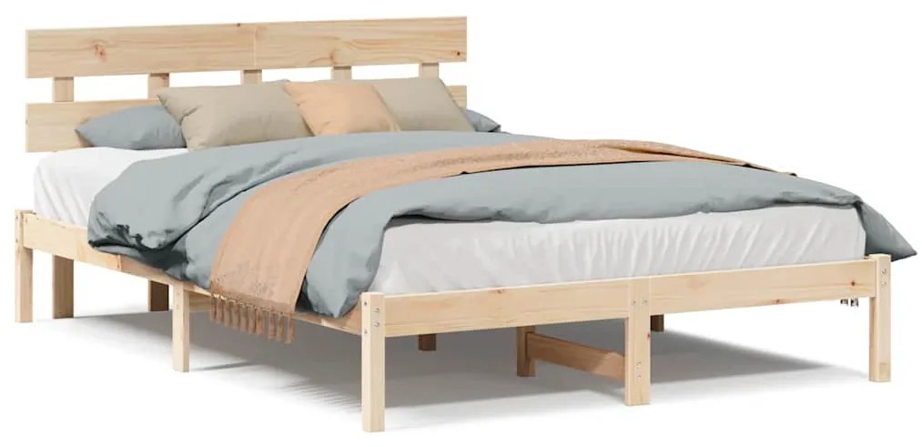 vidaXL Σκελετός Κρεβατιού Καφέ 150 x 200 cm Μασίφ ξύλο πεύκου