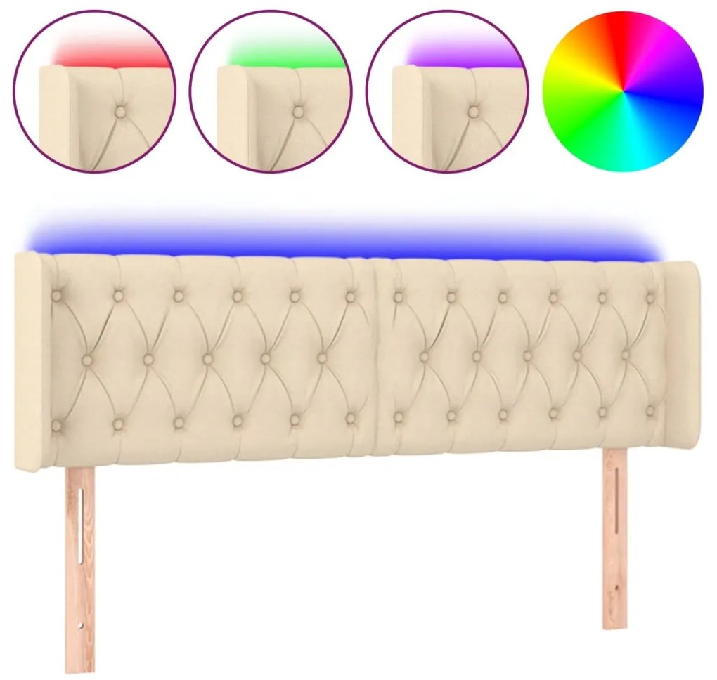vidaXL Κεφαλάρι Κρεβατιού LED Κρεμ 147x16x78/88 εκ. Υφασμάτινο