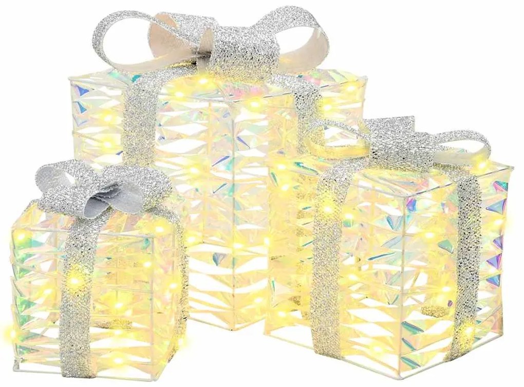 vidaXL Κουτί Δώρου με 60 LED 3 pcs Θερμό λευκό 20 x 20 x 20 εκ. PET