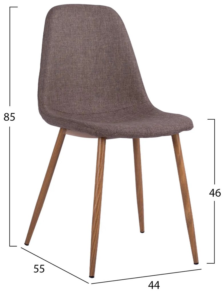 Καρέκλα LEONARDO Ύφασμα Καφέ με Μεταλλικά πόδια 44x55x85Υεκ. 4αδα 44x55x85 εκ.
