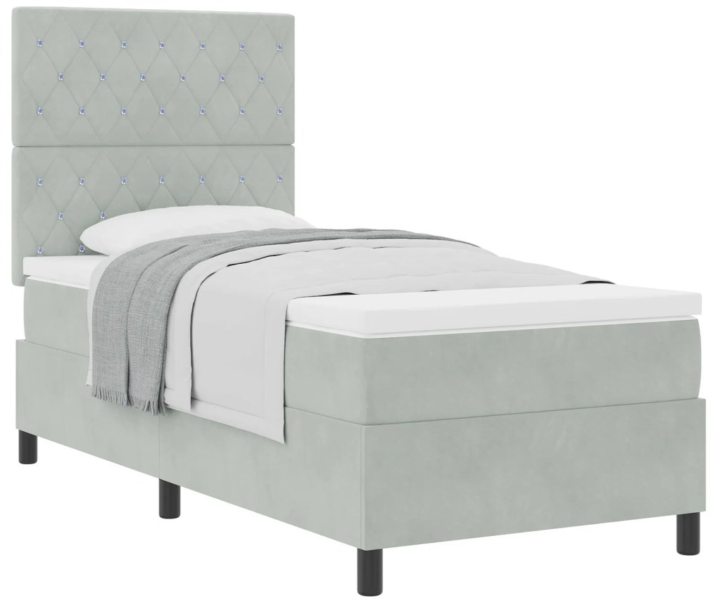 vidaXL Κρεβάτι Box Spring με Ματράζ Ανοιχτό Γκρίζο 100x200 εκ. Βελούδο