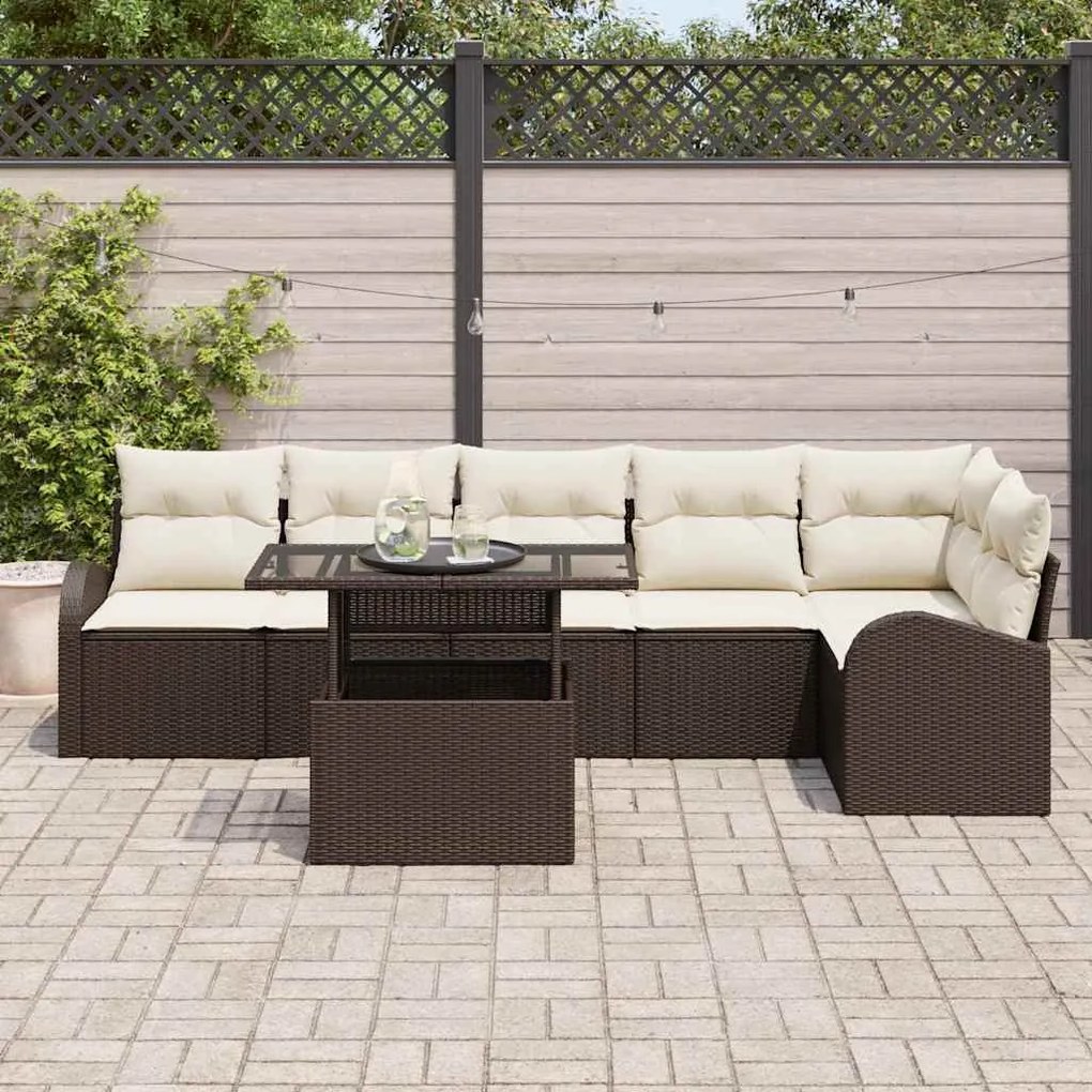 vidaXL Σετ Καναπέ Κήπου 7 pcs Καφέ και κρεμ 100 x 55 x 73 εκ