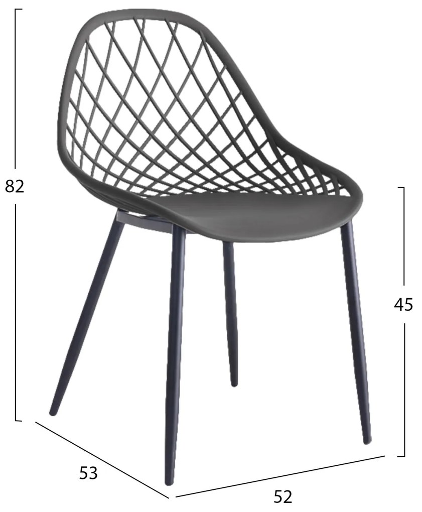 Καρέκλα LIO C9524.10 Πολυπροπυλενίου Γκρί με Μεταλλικά Πόδια Μαύρα 52x53x82Υεκ. 4αδα 52x53x82 εκ.