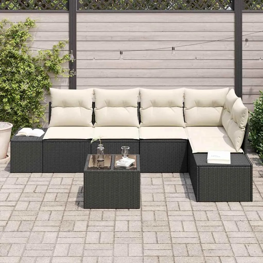 vidaXL Σετ Καναπέ Κήπου 6 pcs Μαύρο Πολυ ράταν