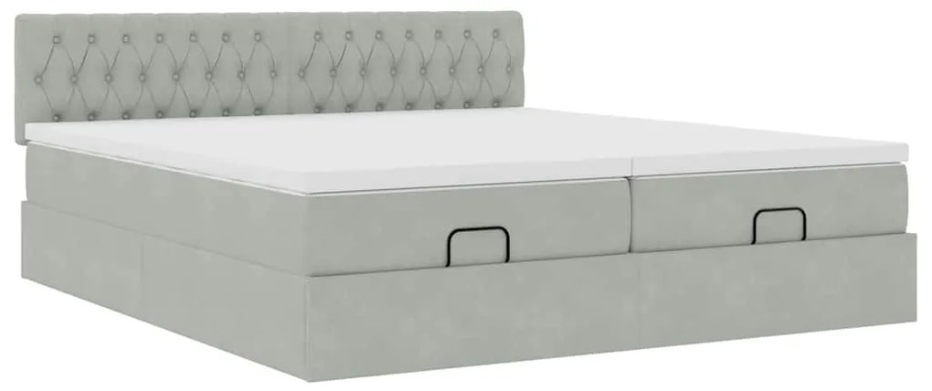 vidaXL Οθωμανικό κρεβάτι με στρώματα & LEDs Ανοιχτό γκρι Βελούδο