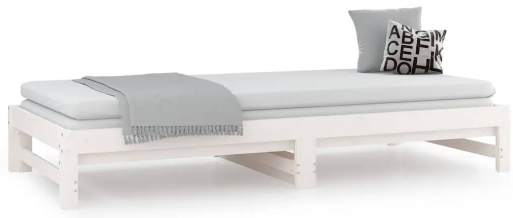 vidaXL Καναπές Κρεβάτι Συρόμενος Λευκός 2x(90x200) εκ. Μασίφ Πεύκο