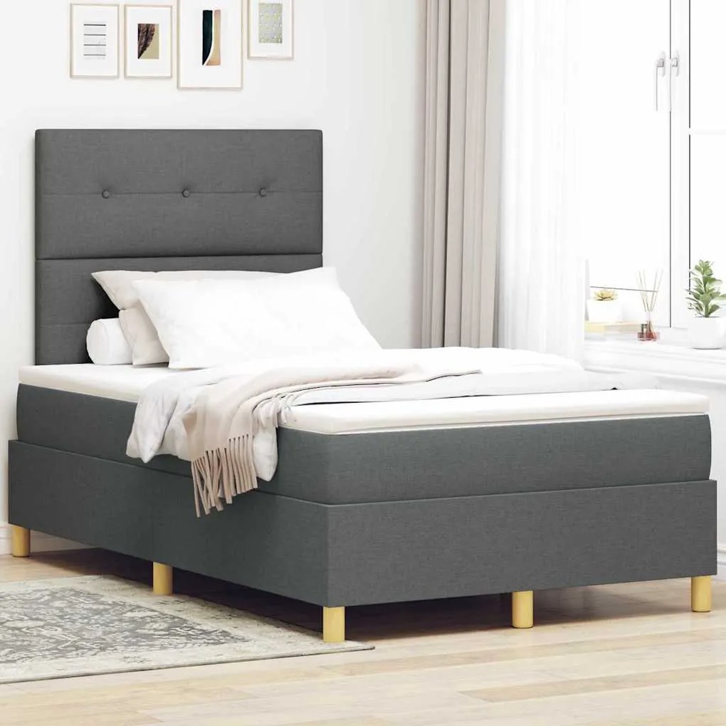 vidaXL Κρεβάτι Box Spring με Στρώμα Σκούρο Γκρι 120x200 εκ Ύφασμα