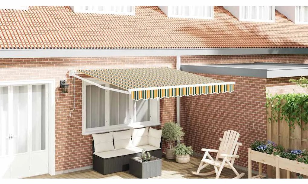 vidaXL Αντιανεμικό Αναδιπλούμενα Striped Πράσινο και κίτρινο 3 x 2,5 μ