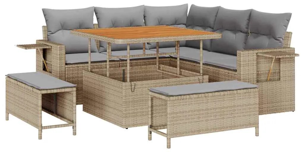 vidaXL Σετ Καναπέ Κήπου με μαξιλάρι 8 pcs Μπεζ συνθετικό ρατάν
