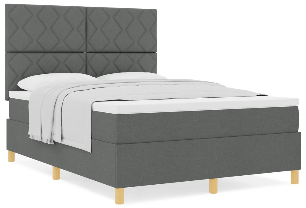 vidaXL Box Spring Bed με Στρώμα Σκούρο Γκρι 160x200 εκ. Ύφασμα