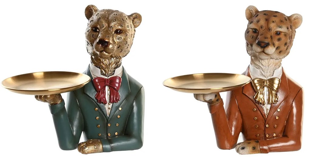 Διακοσμητική Φιγούρα DKD Home Decor 17,5 x 11 x 23,5 cm Μπλε Χρυσό Καφέ Λεοπαρδαλί Αποικιακό (x2)