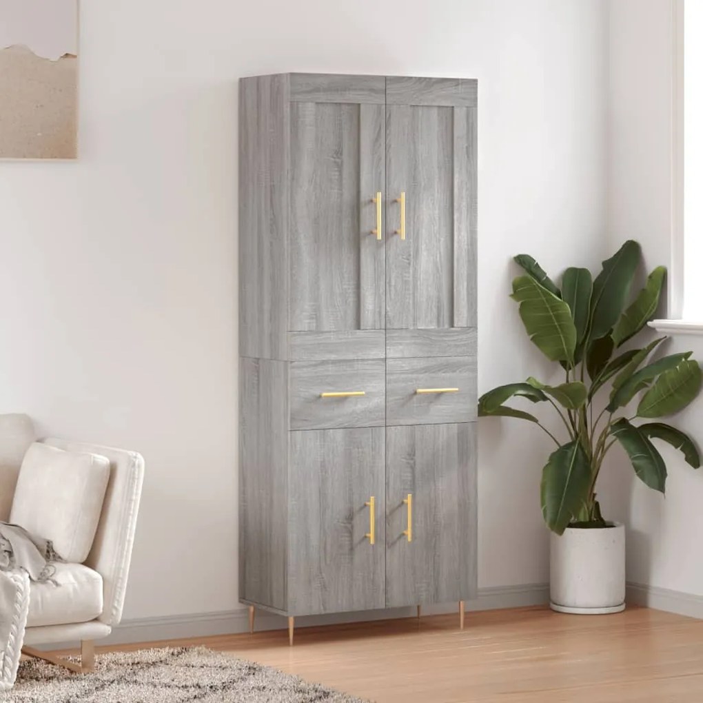 vidaXL Ντουλάπι Γκρι Sonoma 69,5 x 34 x 180 εκ. Επεξεργασμένο Ξύλο