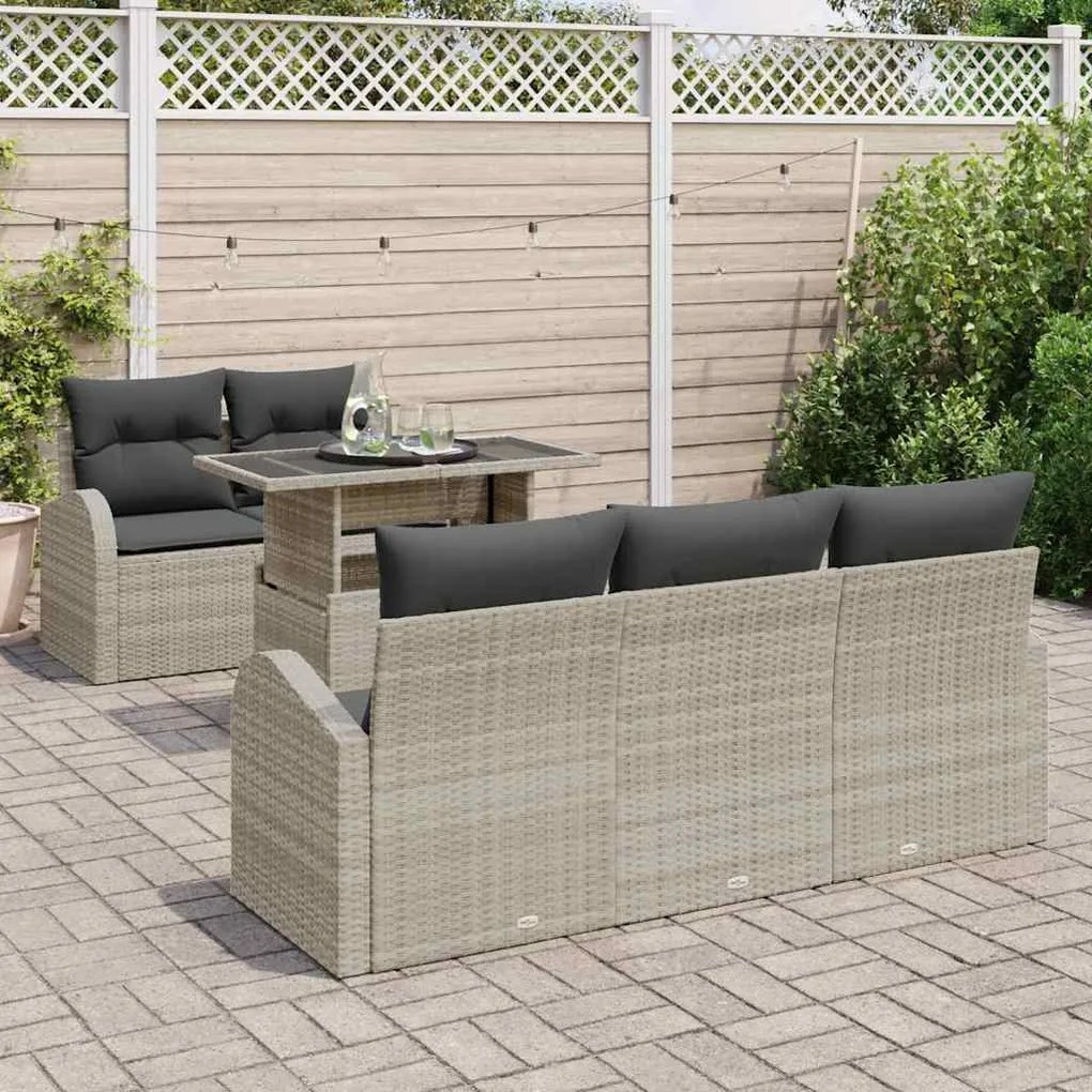 vidaXL Σετ Καναπέ Κήπου με μαξιλάρι 6 pcs Ανοιχτό γκρι Πολυ ράταν