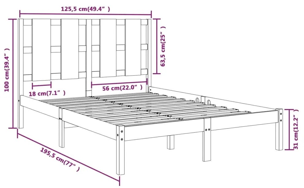 Πλαίσιο Κρεβατιού Μαύρο 120 x 190 εκ. Μασίφ Ξύλο Small Double - Μαύρο