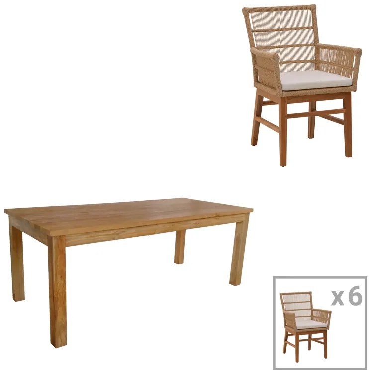 Intrahome Τραπεζαρία Inca-Wooly Intrahome σετ 7τεμ σε φυσική-μπεζ απόχρωση 220x90x75εκ | SKU: INTRAPA-454111165
