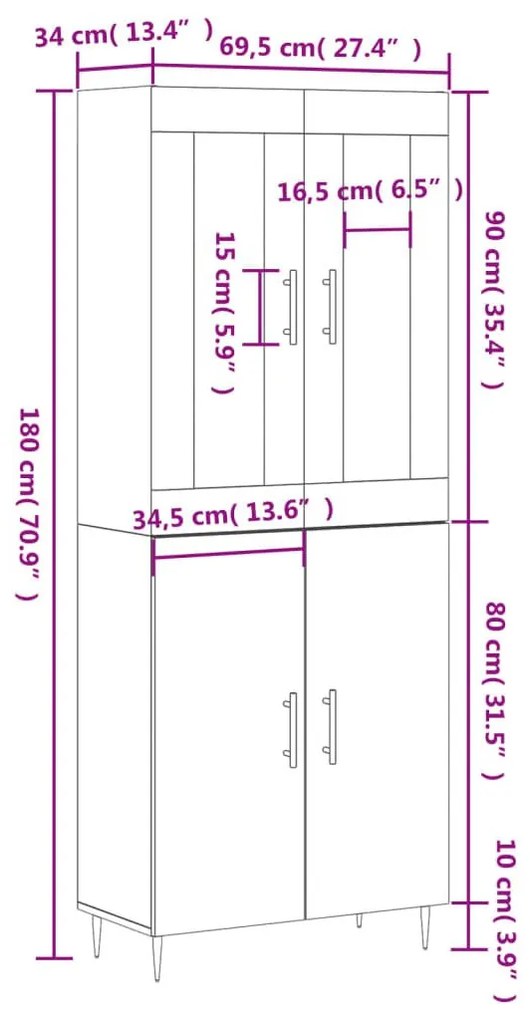 Ντουλάπι Γκρι Σκυροδέματος 69,5x34x180 εκ. Επεξεργασμένο Ξύλο - Γκρι