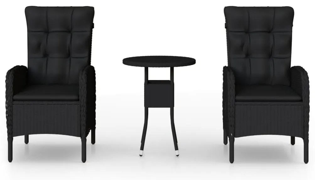 vidaXL Σετ Επίπλων Bistro Κήπου 3 τεμ. Μαύρο από Συνθετικό Ρατάν