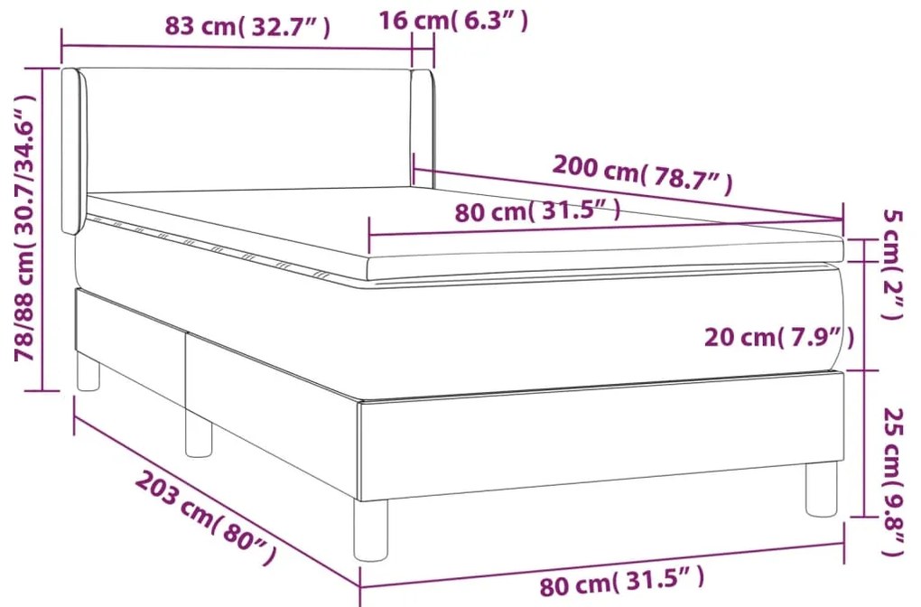vidaXL Κρεβάτι Boxspring με Στρώμα Καπουτσίνο 80x200 εκ. Συνθ. Δέρμα