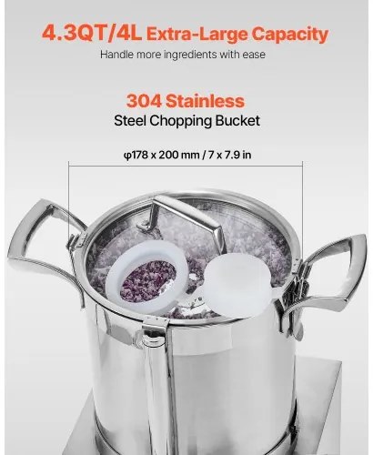 VEVOR Food Processor &amp; Vegetable Chopper 4L Food-Grade Stainless Steel Blender