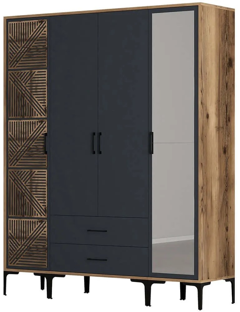 Ντουλάπα Τετράφυλλη Kumsal 845HCT5464 160x47,5x201,4cm Walnut-Anthracite Τετράφυλλη