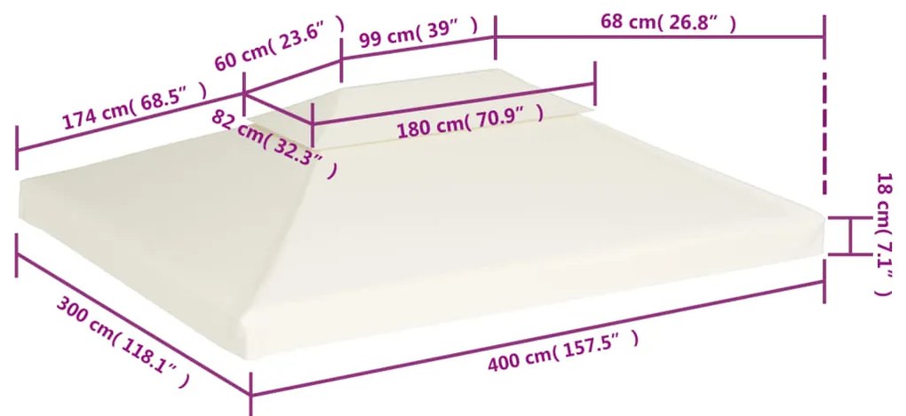 vidaXL Κάλυμμα Ανταλλακτικό για Κιόσκι 310 γρ./μ² Λευκό Κρεμ 3 x 4 μ.