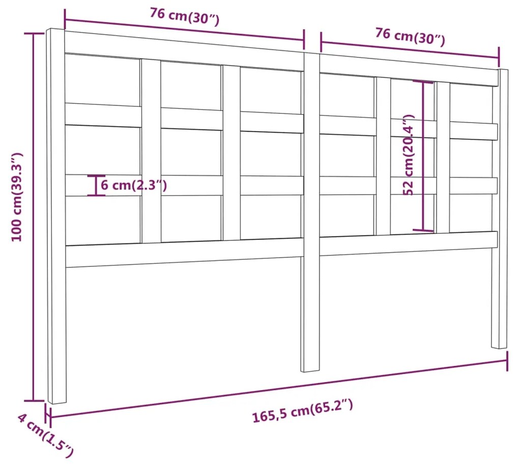 vidaXL Κεφαλάρι Κρεβατιού Γκρι 165,5 x 4 x 100 εκ. Μασίφ Ξύλο Πεύκου