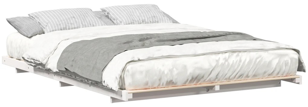 vidaXL Κρεβάτι δαπέδου Λευκό 160 x 220 cm Μασίφ ξύλο πεύκου