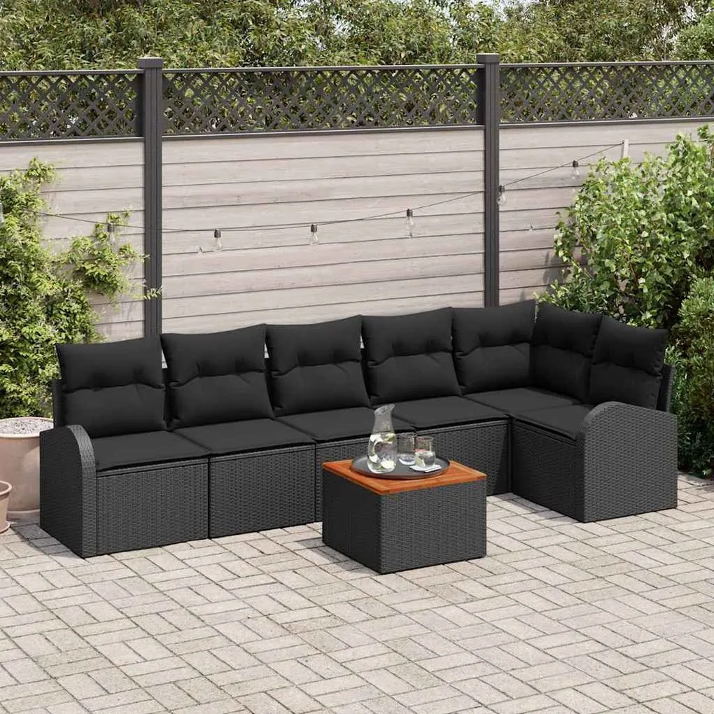 vidaXL Σετ Καναπέ Κήπου 7 pcs Μαύρο Πολυ ράταν