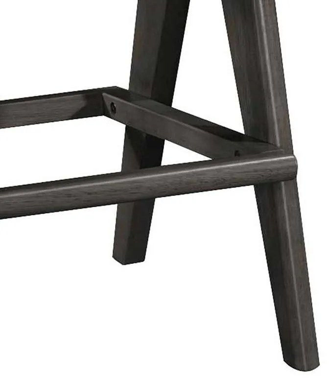 Σκαμπό bar με μπράτσα Winslow pakoworld ξύλο rubberwood μαύρο-pvc rattan φυσικό-ύφασμα γκρι