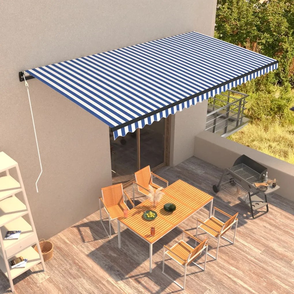vidaXL Τέντα Συρόμενη Αυτόματη Μπλε / Λευκό 600 x 300 εκ.