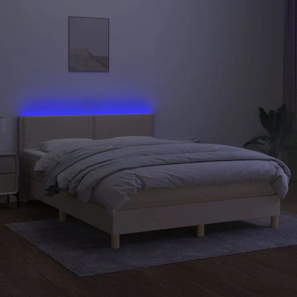 vidaXL Κρεβάτι Boxspring με Στρώμα &amp; LED Κρεμ 140x200 εκ. Υφασμάτινο