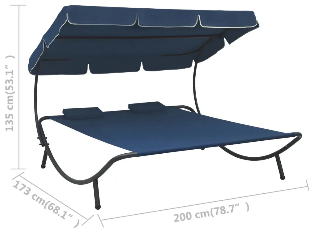 vidaXL Ξαπλώστρα - Κρεβάτι Διπλή Μπλε με Σκίαστρο και Μαξιλάρια