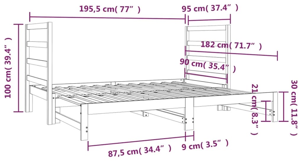 Καναπές Κρεβάτι Συρόμενος Λευκός 2x(90x190) εκ. από Μασίφ Πεύκο - Λευκό