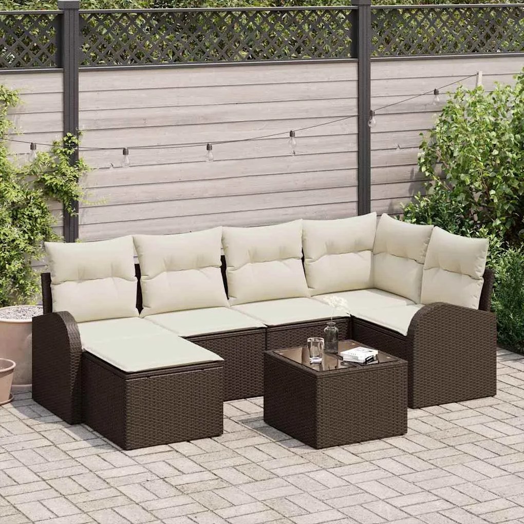 vidaXL Σετ Καναπέ Κήπου με μαξιλάρι 7 pcs Καφέ Πολυ ράταν