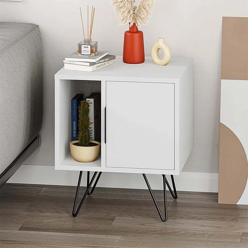 Κομοδίνο μελαμίνης Glynn Megapap χρώμα λευκό 50,2x44,6x60εκ. - 0214148