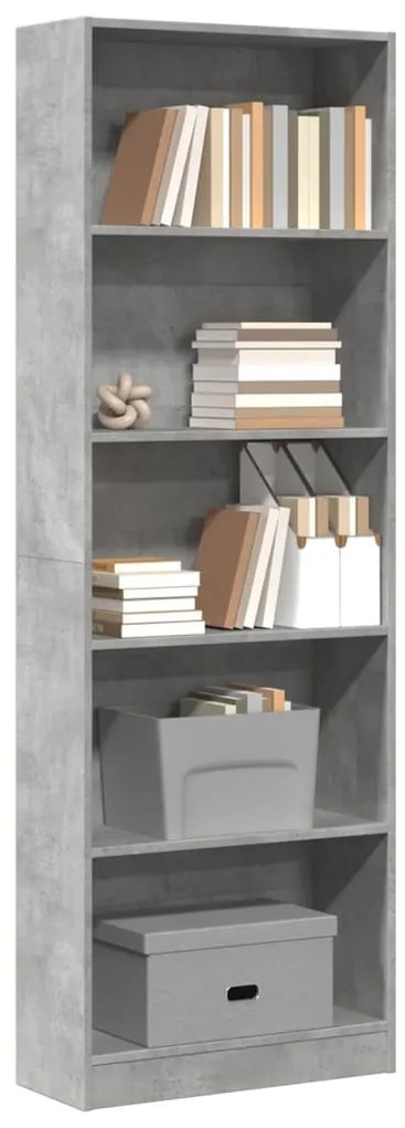 vidaXL Βιβλιοθήκη Γκρι Σκυροδέματος 60x24x176 εκ. Επεξεργ. Ξύλο
