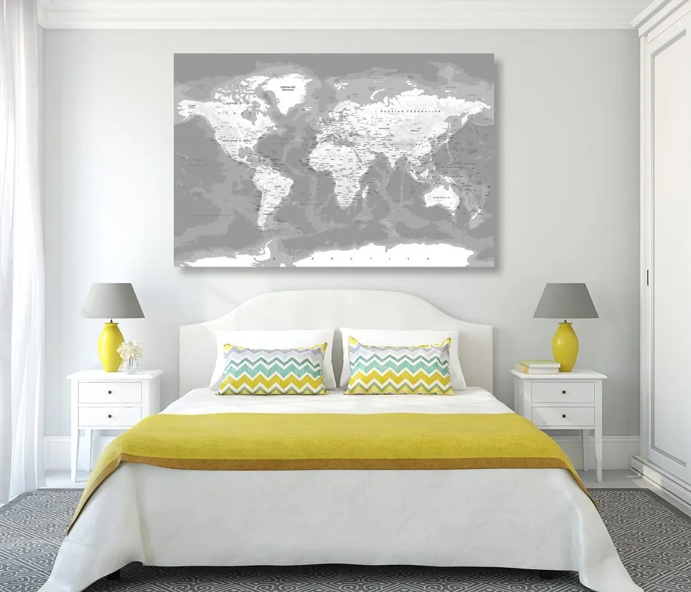 Εικόνα κομψό ασπρόμαυρο παγκόσμιο χάρτη - 120x80