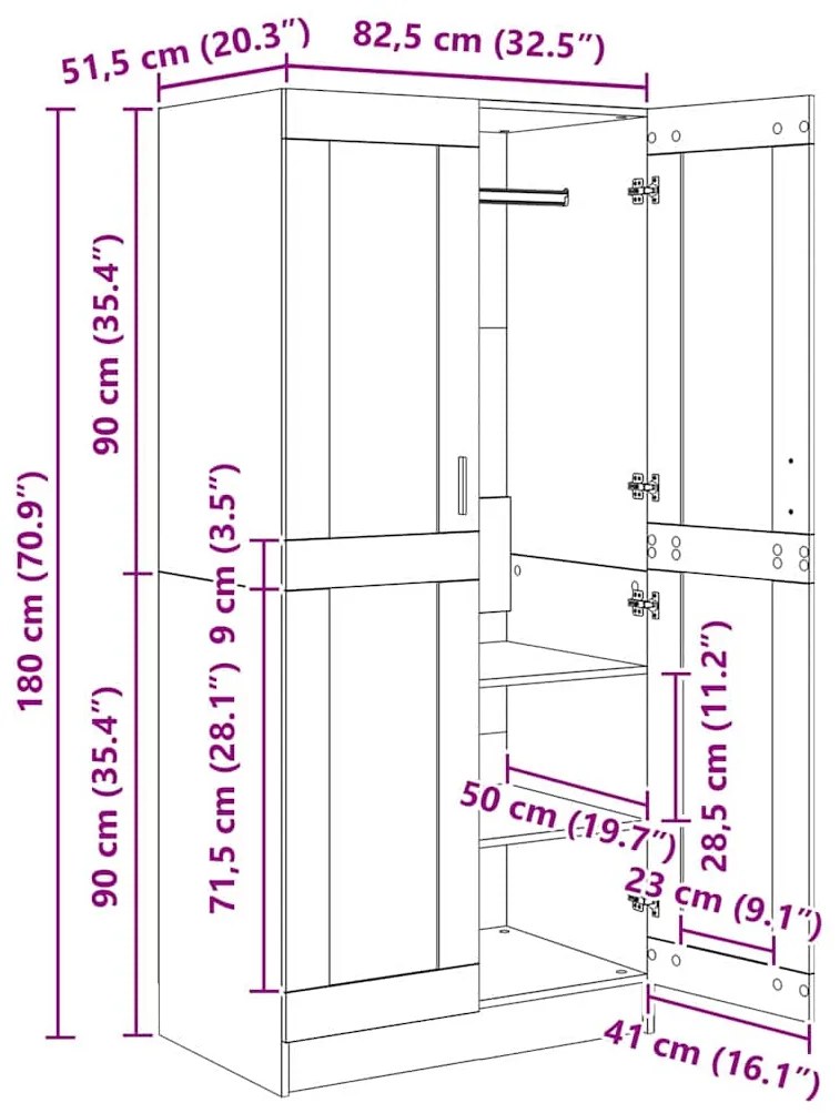 vidaXL Ντουλάπι Παλιό ξύλο 82,5 x 51,5 x 180 εκ. Επεξεργασμένο ξύλο